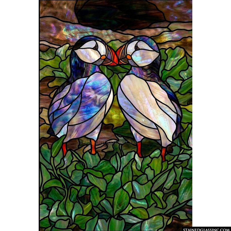 Pair of Puffins in the Grass