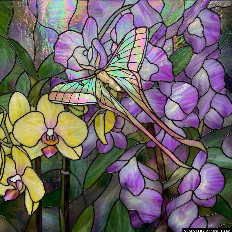 Lunar Moth and Orchids