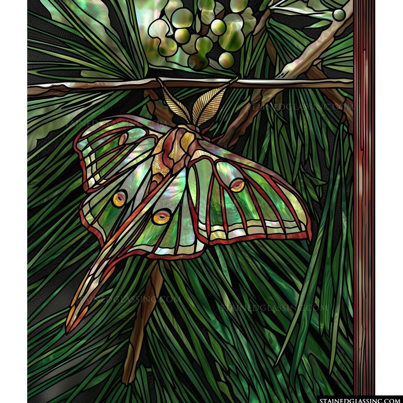 Iridescent Luna Moth on Pine Branch
