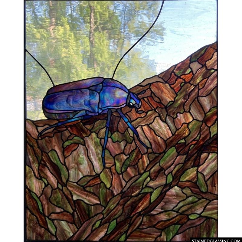 Iridescent Jewel Beetle on Tree Bark
