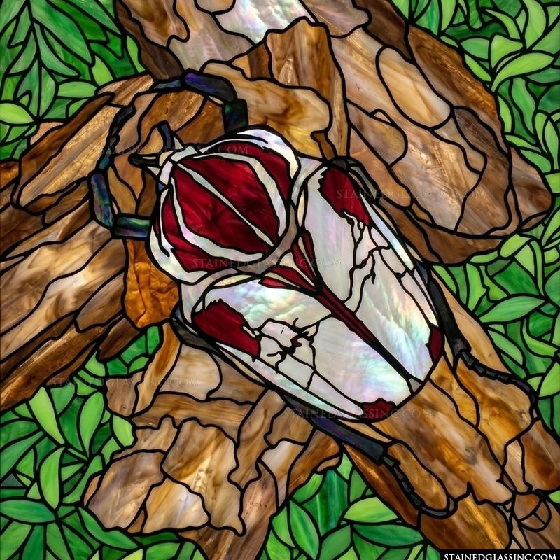 Scarlet and Pearlescent Beetle on Bark