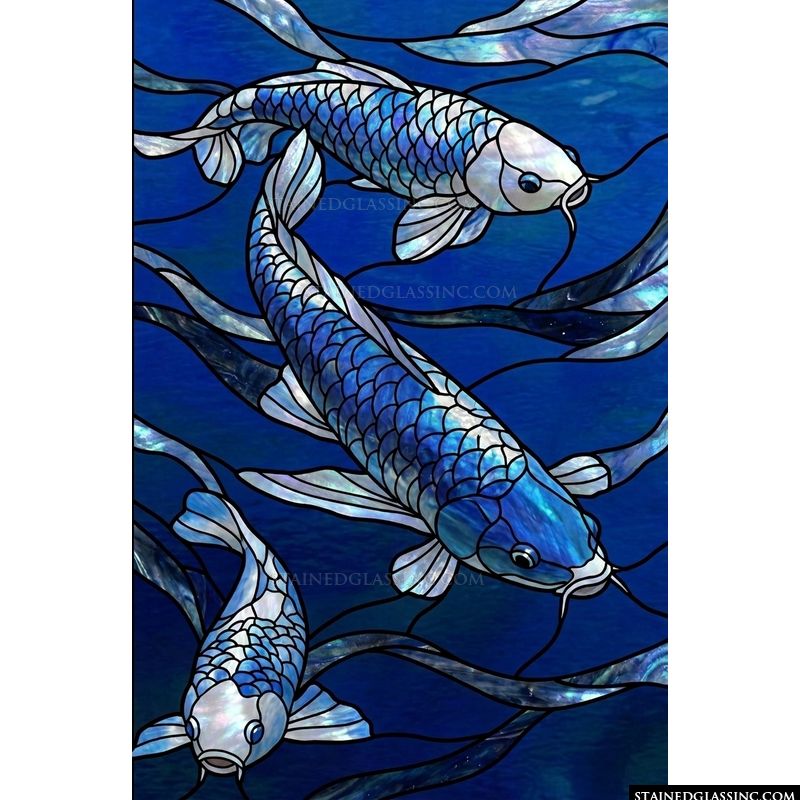 Trio of Serene Blue Koi