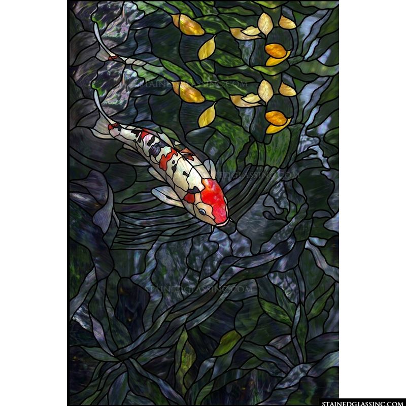 Koi Fish in Lush Garden Pond