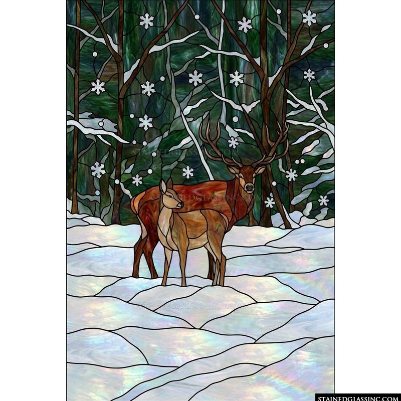 Winter Forest Stag and Doe