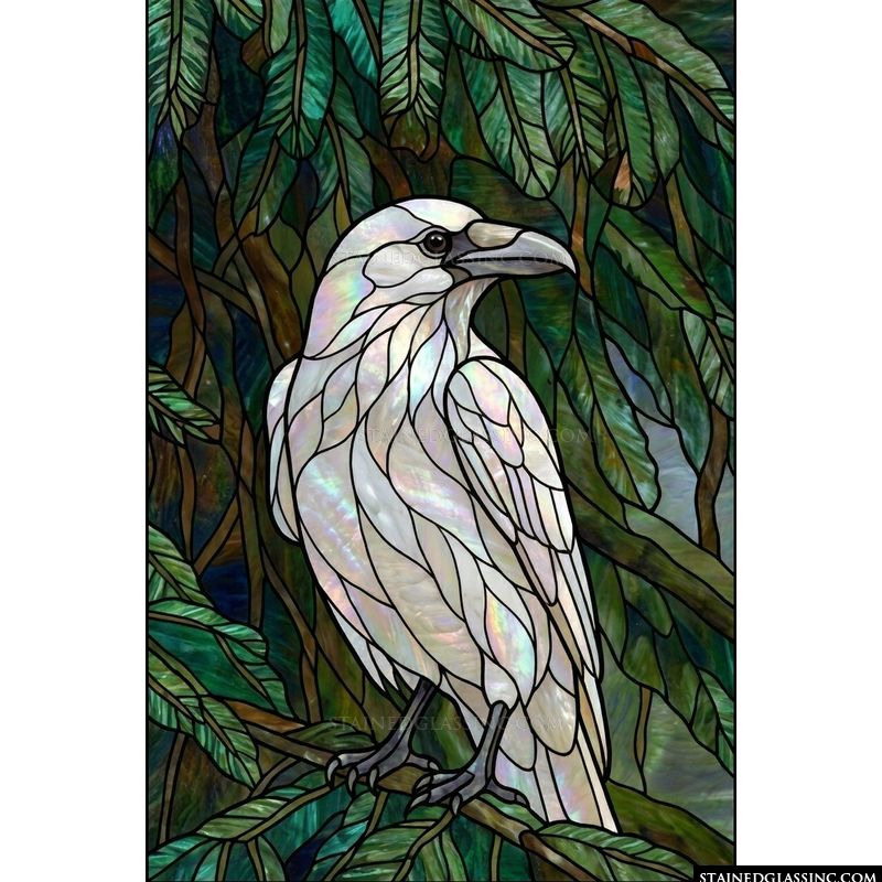 White Raven in Pine Branches