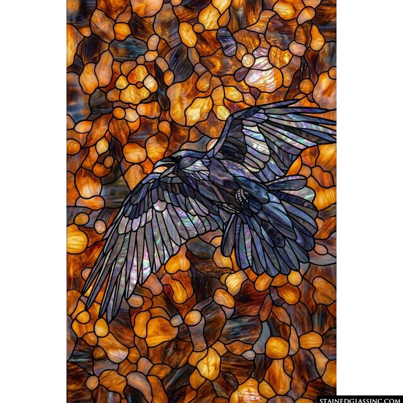 Raven in Flight over Amber Sky