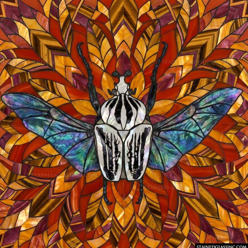 Iridescent Beetle in Amber and Autumn Hues