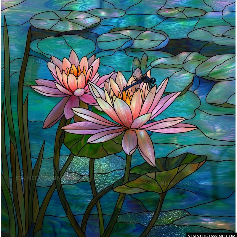 Water Lilies and Dragonfly in Azure Pool
