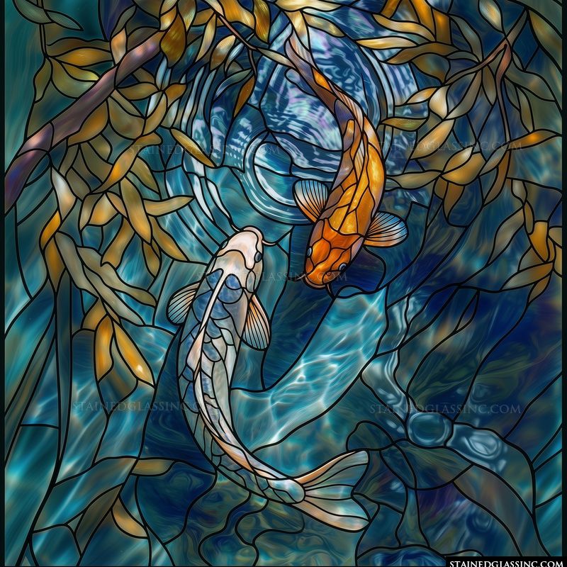 Koi Pair in Deep Azure Pond