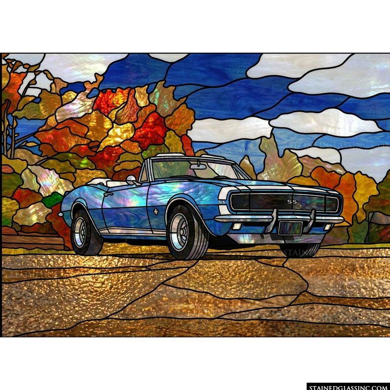 Classic Blue Convertible in Autumn