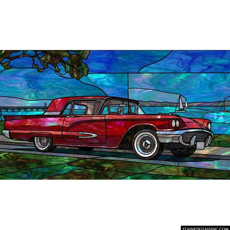 Classic Red Convertible at the Waterfront