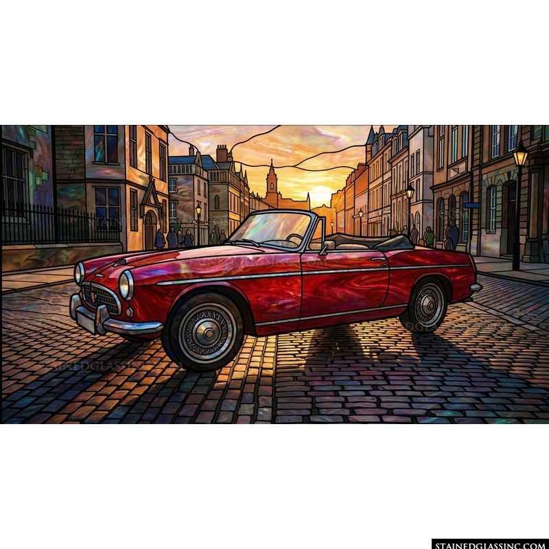 Classic Red Convertible on Cobblestone Street
