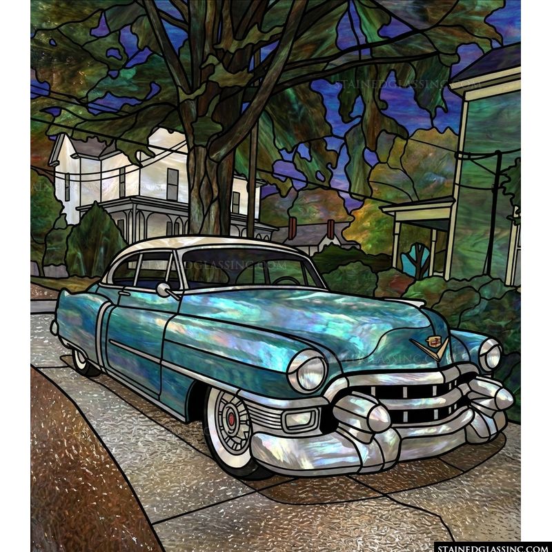 Classic Blue Sedan on a Quiet Street