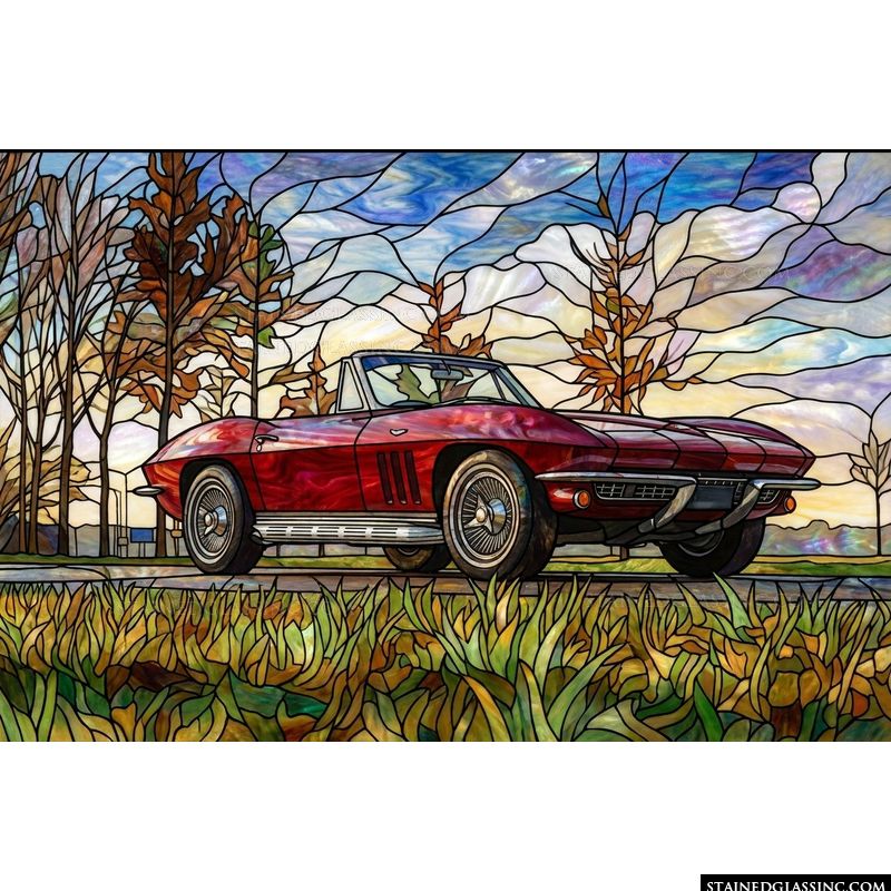 Classic Red Corvette in Autumn
