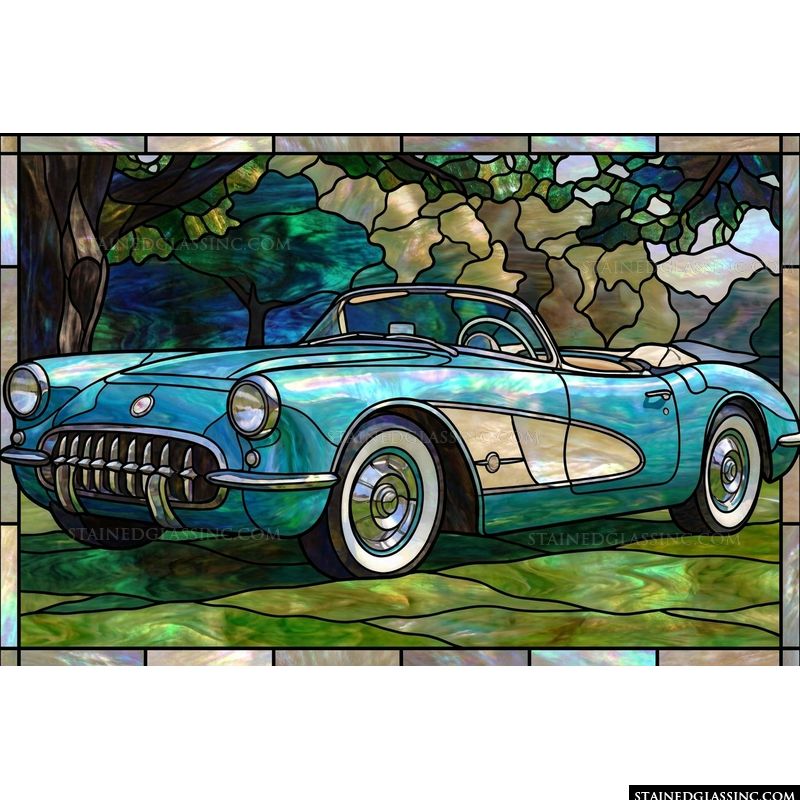 Classic Blue Convertible in the Park