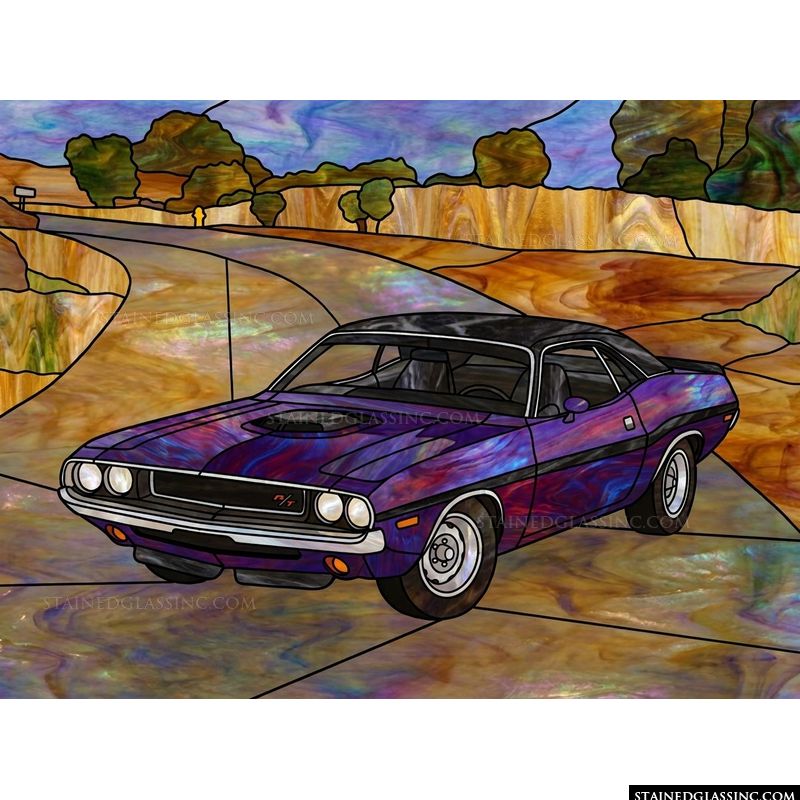 Classic Purple Muscle Car on Desert Highway