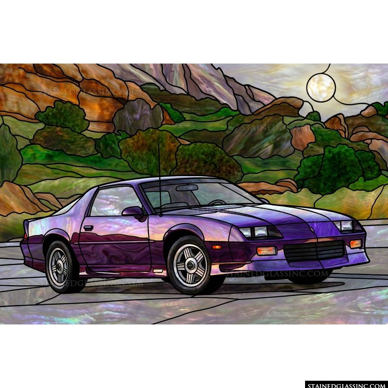 Classic Purple Sports Car in Mountain Landscape