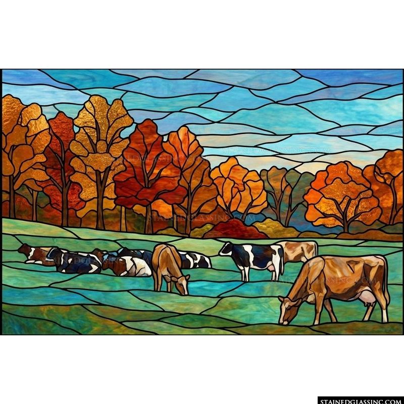 Cattle Grazing in Autumn Pasture