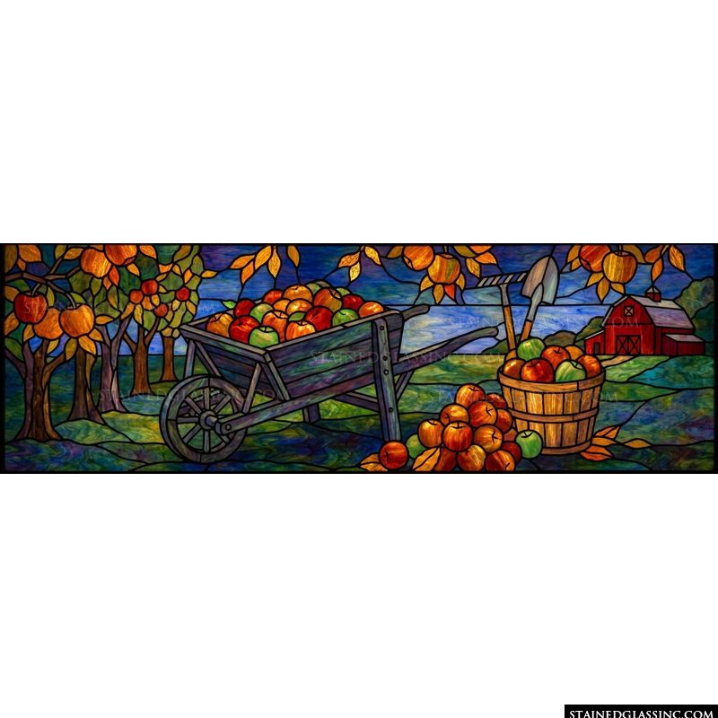 Autumn Orchard Harvest with Red Barn
