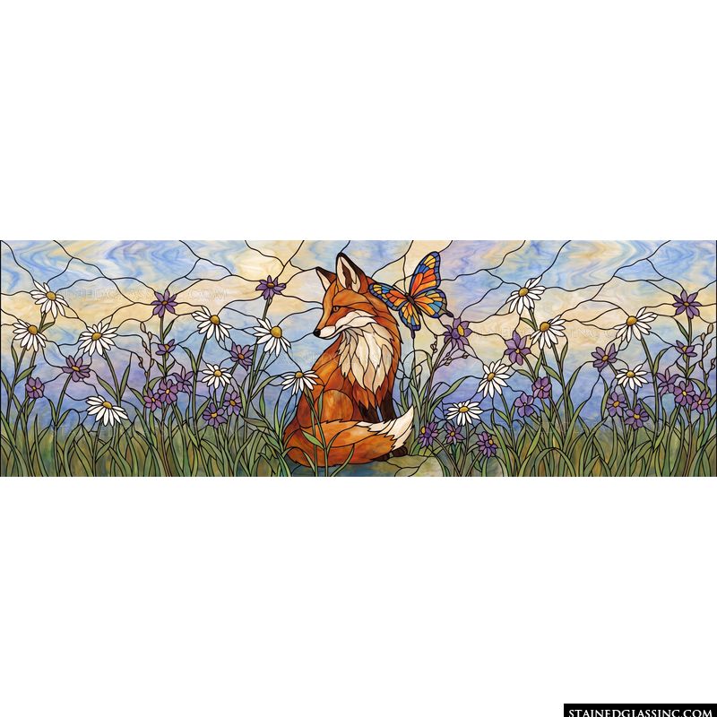 Fox and Butterfly in Wildflower Meadow