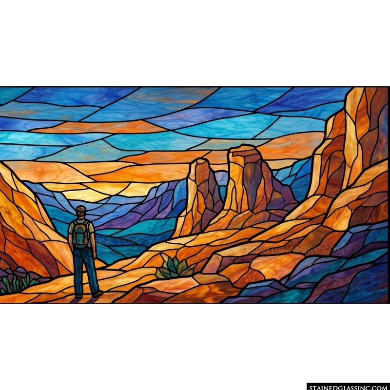 Hiker Admiring the Sunset Canyon