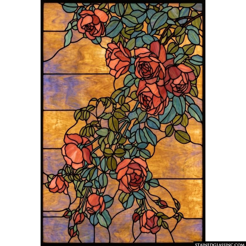 Trailing Roses in Amber and Teal