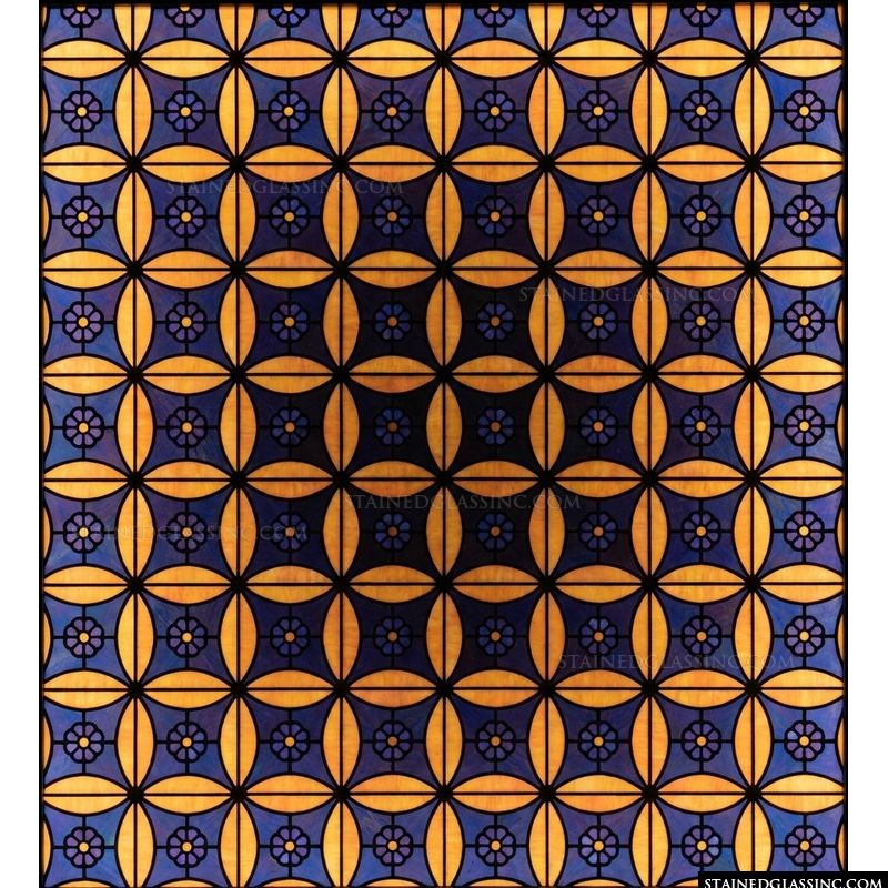 Geometric Floral Tile in Cobalt and Amber