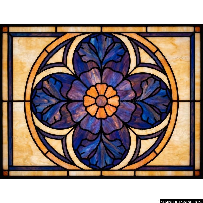 Floral Quatrefoil Medallion in Cobalt and Amber