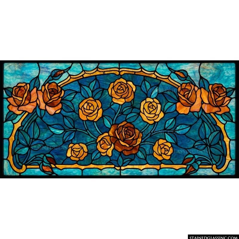 Golden Roses in Cobalt Arched Design