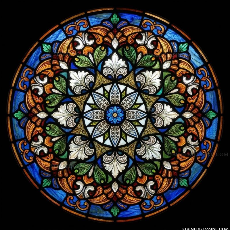 Floral Medallion in Cobalt and Amber
