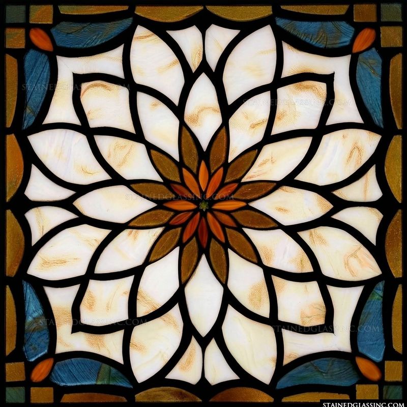 Floral Medallion in Cream, Amber, and Blue