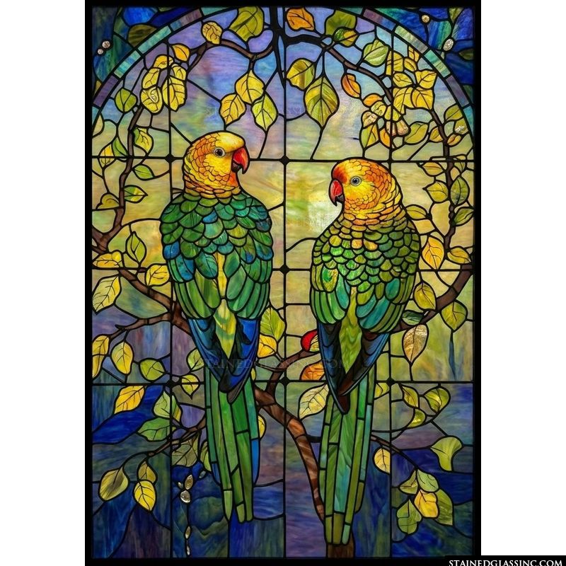 Two Parrots in a Golden Canopy