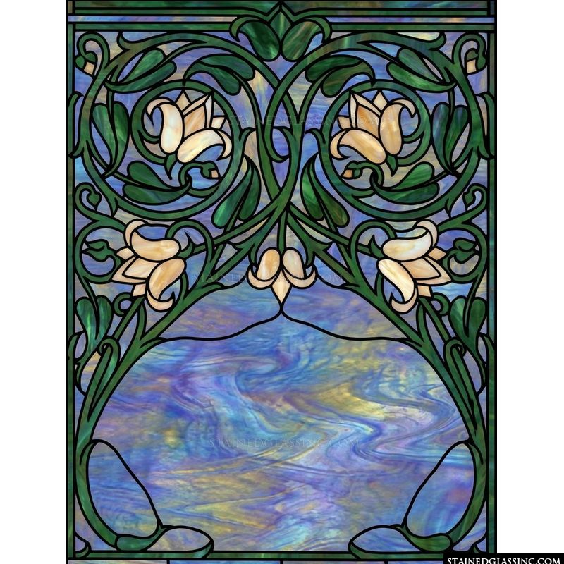 Art Nouveau Floral Swirls in Emerald and Azure