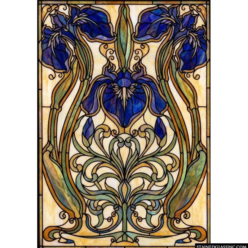 Art Nouveau Irises in Cobalt and Gold