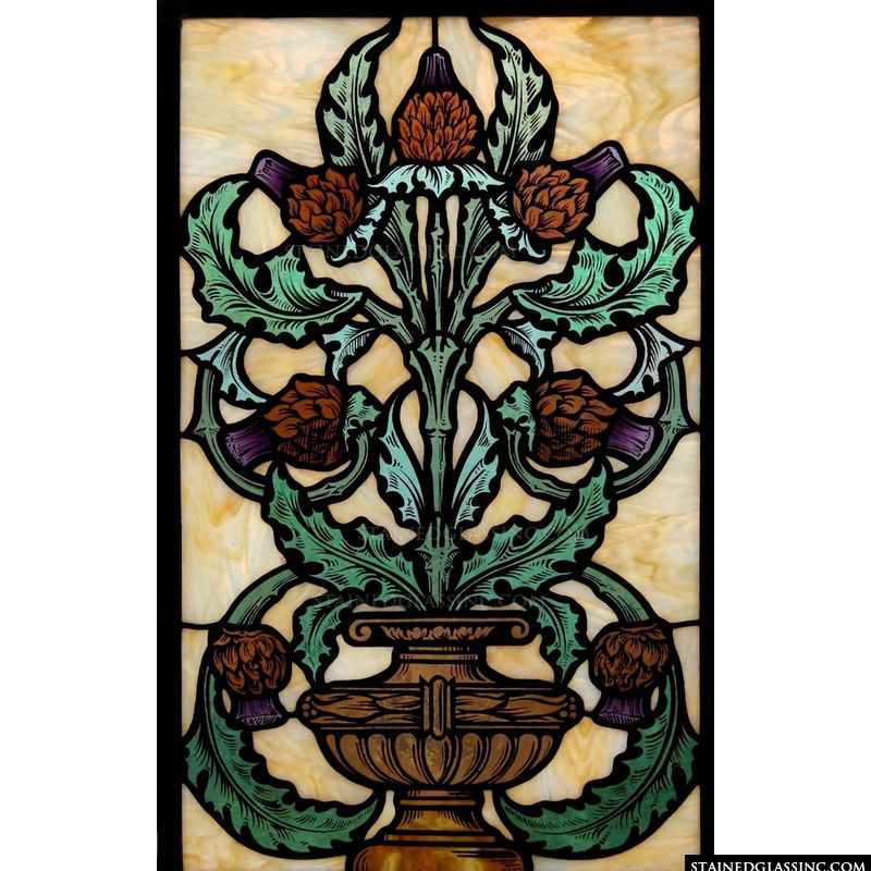 Thistle Bouquet in Classical Urn