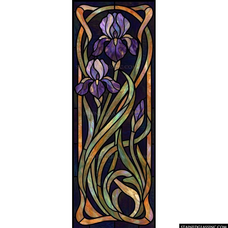 Art Nouveau Irises in Violet and Gold