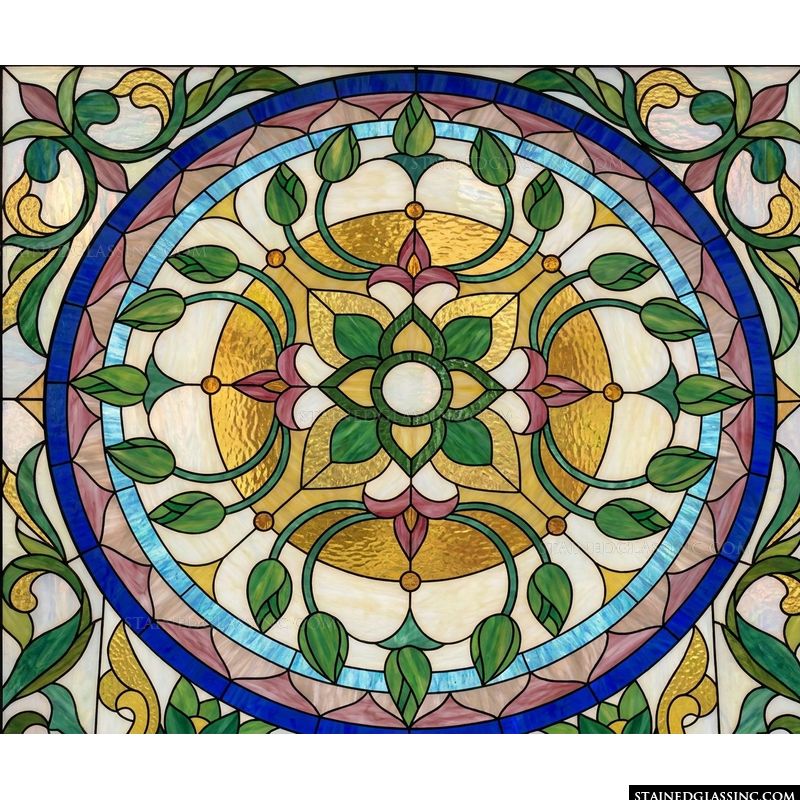 Lotus Blossom Medallion in Verdant Green and Gold