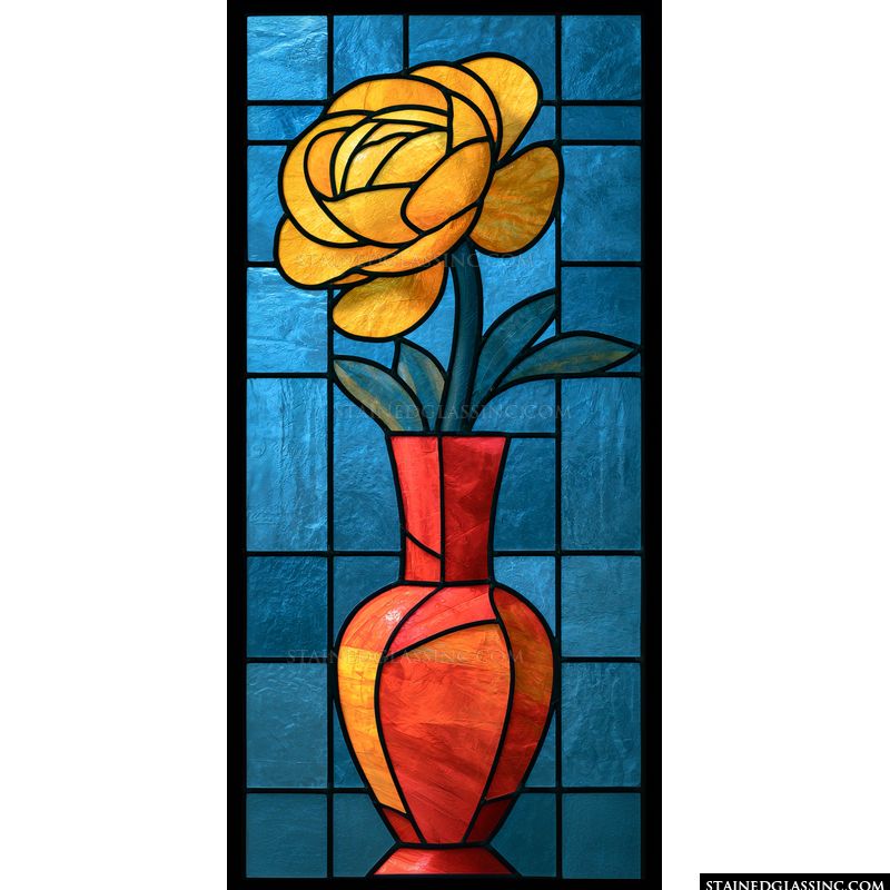 Golden Rose in Crimson Vase