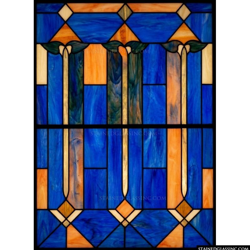 Abstract Geometric Tiles in Cobalt and Amber