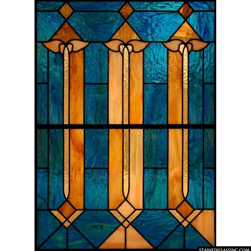 Art Deco Geometric Pillars in Cobalt and Amber