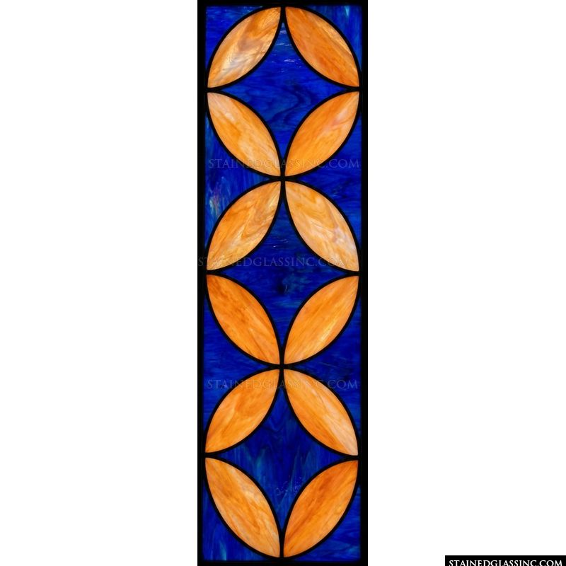 Interlocking Amber Petals and Sapphire Blue Geometric Pattern
