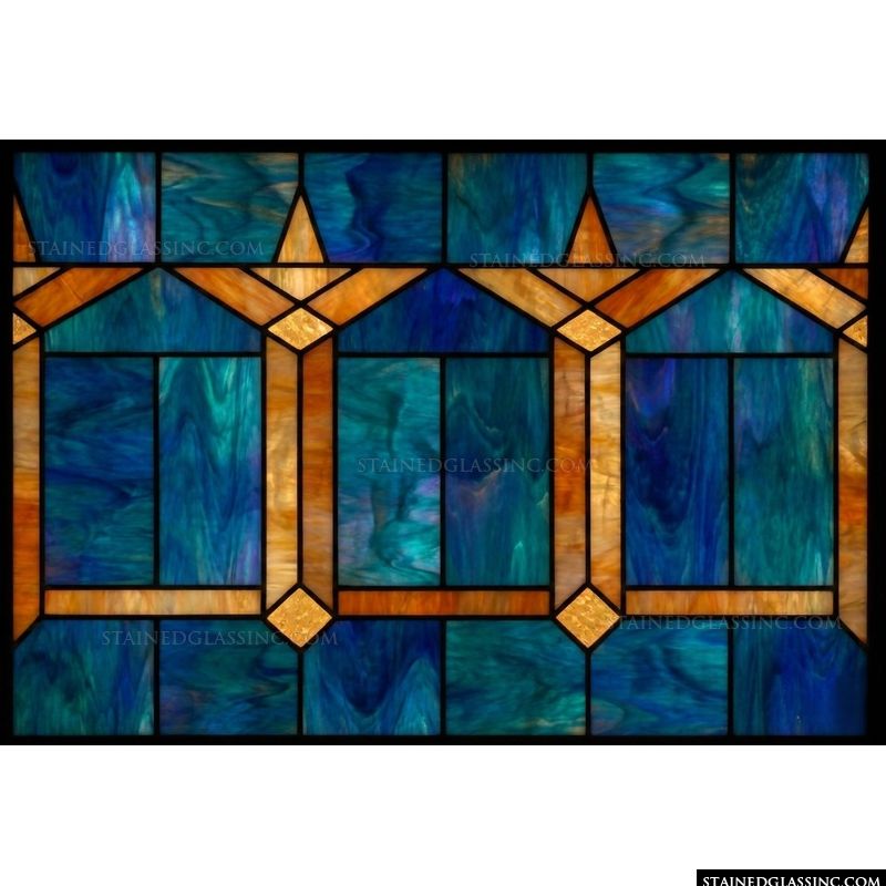 Abstract Geometric Tiles in Cobalt and Amber
