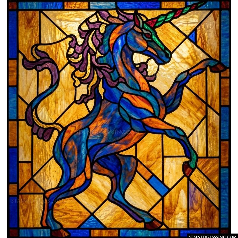 Rampant Unicorn in Sapphire and Amber