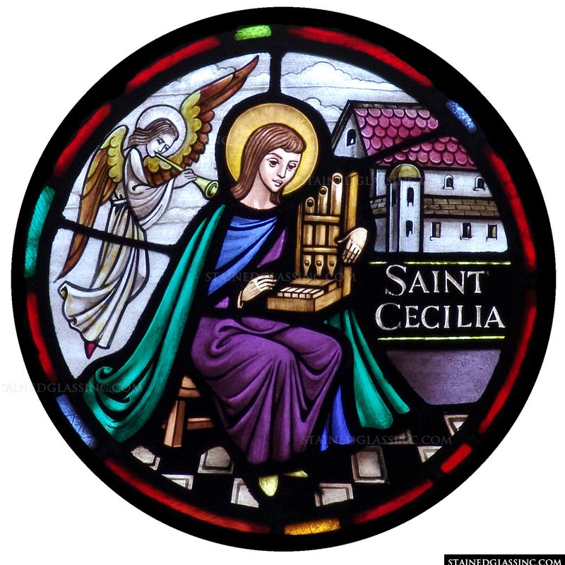 "Rose Window Cecilia" Religious Stained Glass Window