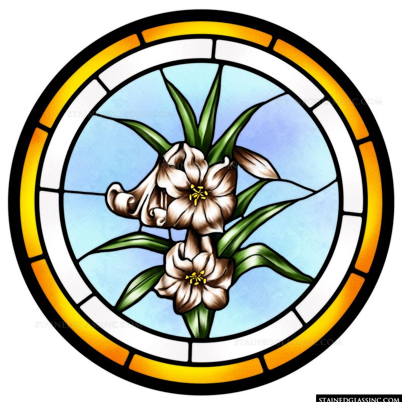 Rose window featuring a lily. 