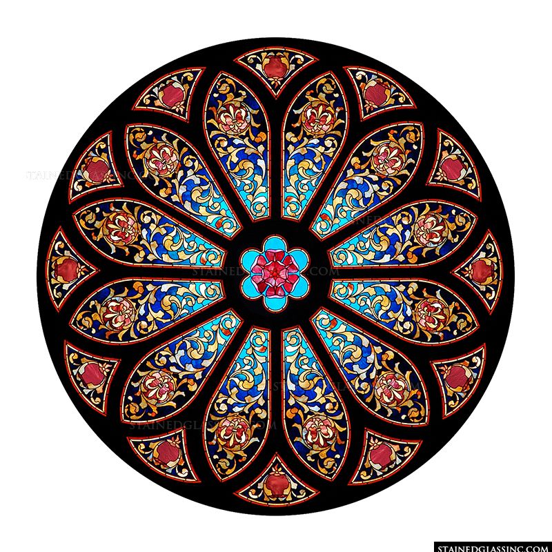 Stained glass rose window. 