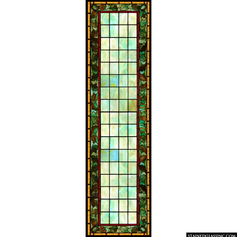 Green stained glass sidelight. 
