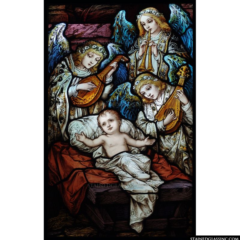 Adoring angels and Baby Jesus