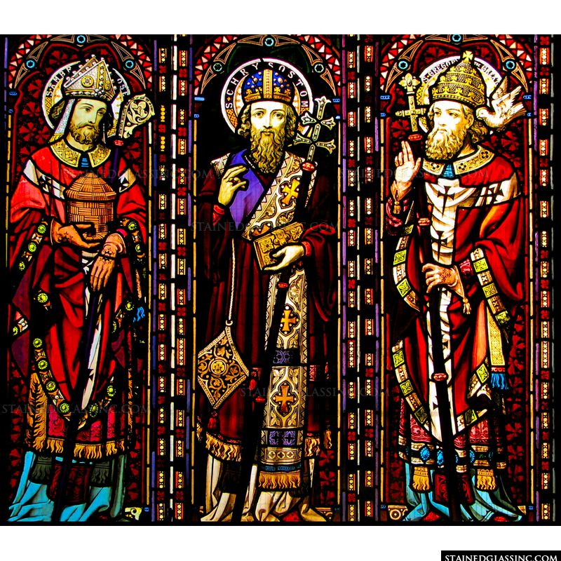  Three Saints Religious Stained Glass Window