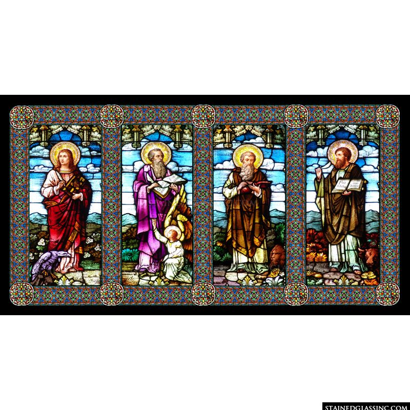 Stained glass image of the evangelists. 